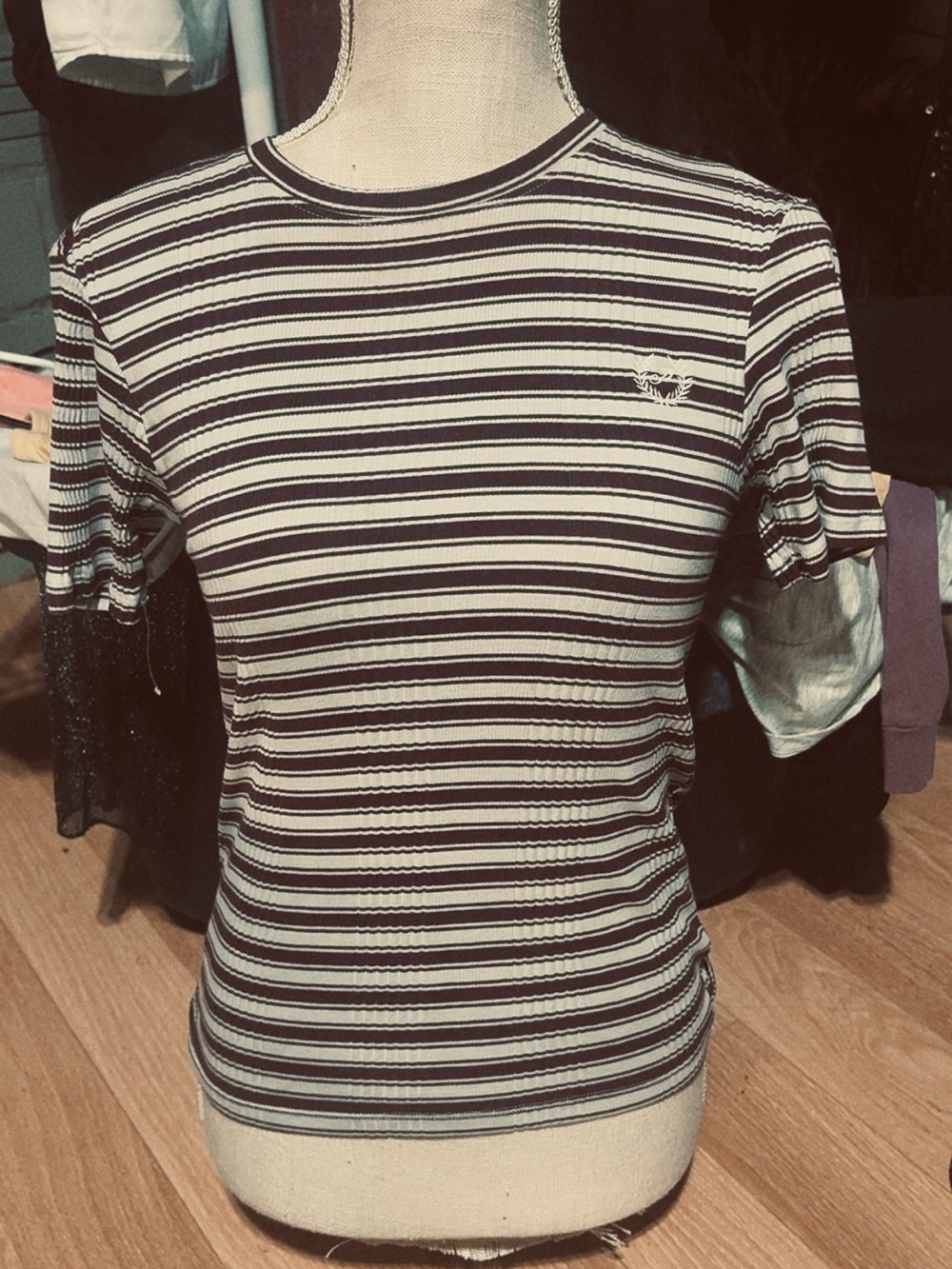 PINK Victoria's Secret Black & White Ribbed Striped Tee